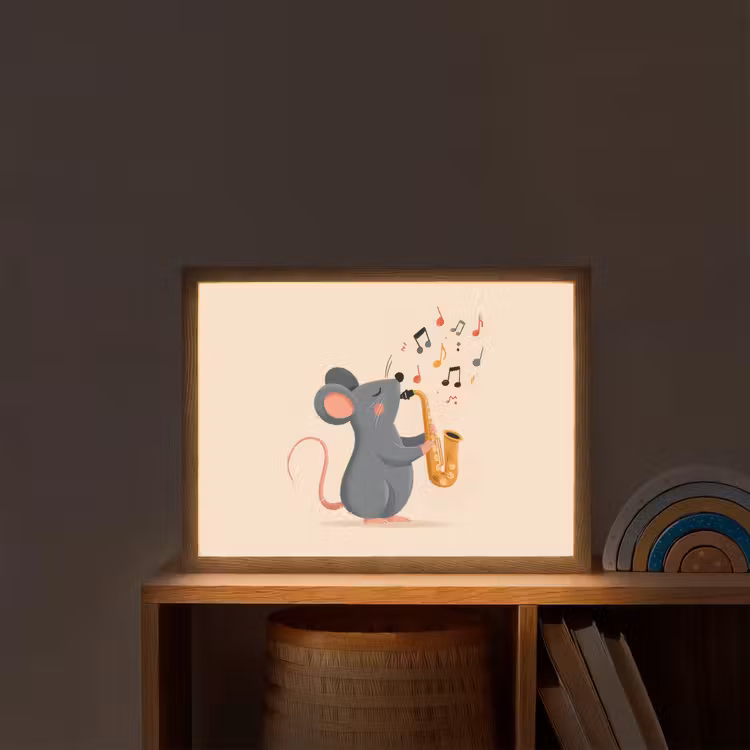 Muis - Saxofoon - Muzieknoten Light Box met batterij (Wandlamp kind) middel -sfeer1_kind