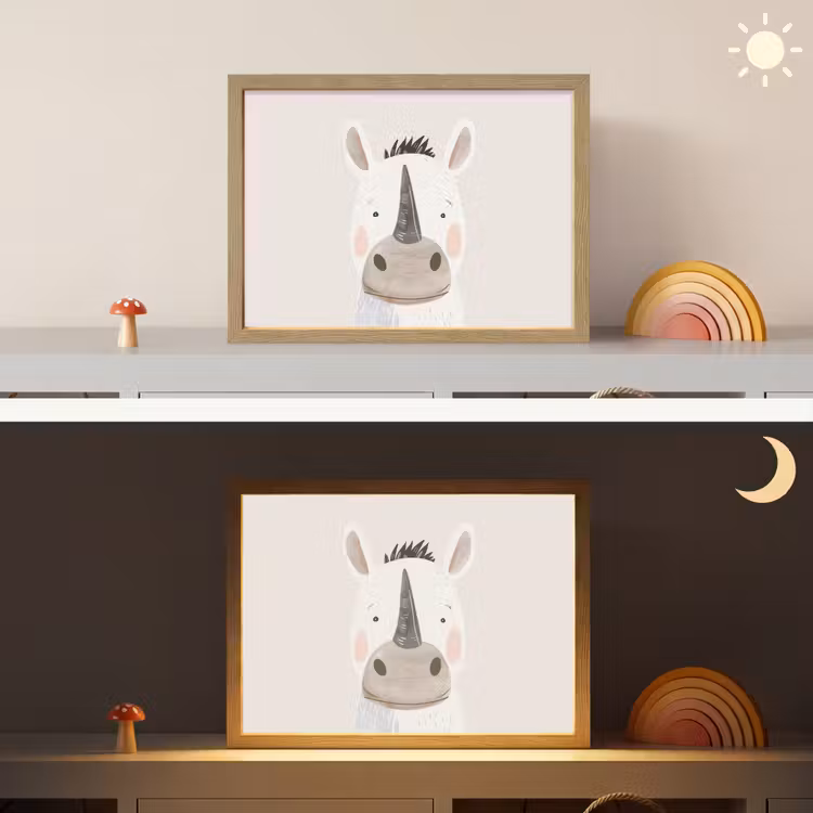 Neushoorn - Wilde dieren - Pastel kleuren Light Box met batterij (Wandlamp kind) middel -sfeer3_kind