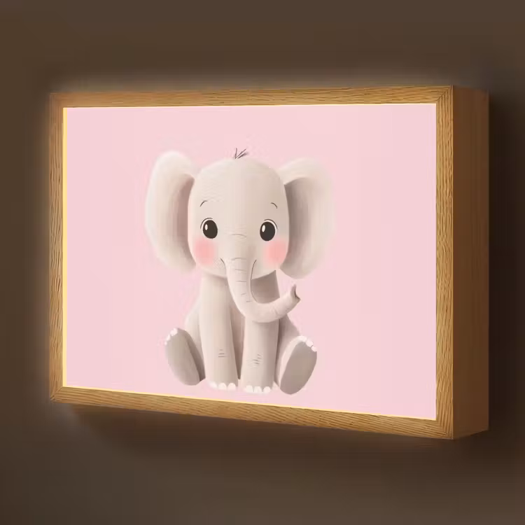 Olifant - Baby - Roze - Cartoon Light Box met batterij (Wandlamp kind) middel -z3d_website