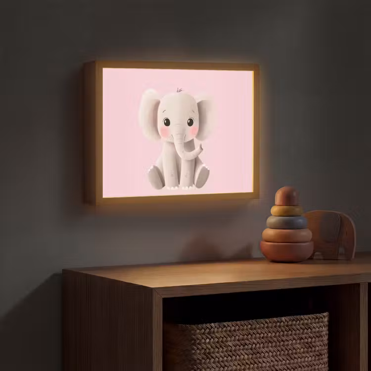 Olifant - Baby - Roze - Cartoon Light Box met batterij (Wandlamp kind) middel -sfeer5_kind