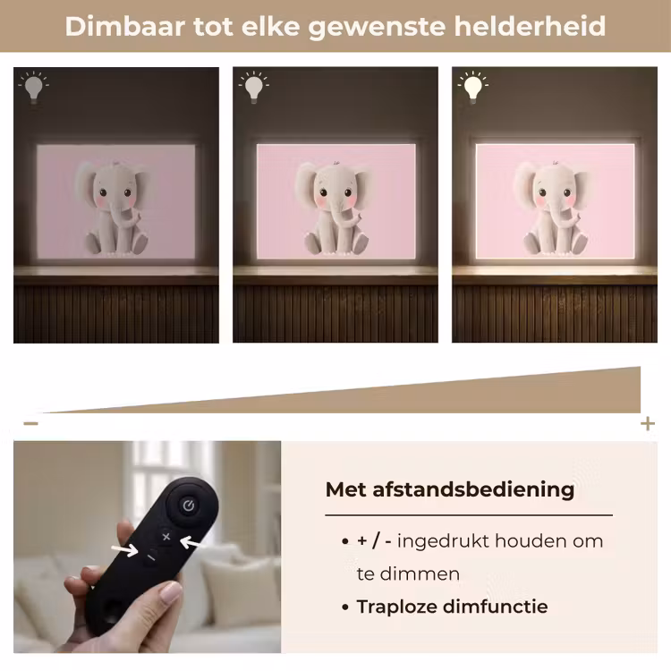 Olifant - Baby - Roze - Cartoon Light Box met batterij (Wandlamp kind) middel -USP_dimbaarNL