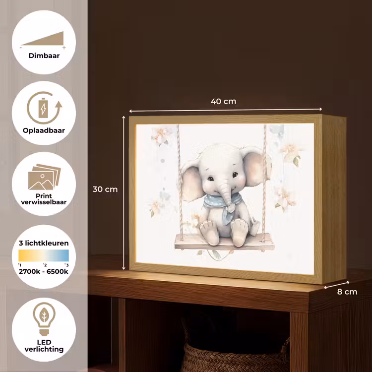 Olifant - Dier - Kinderen Light Box met batterij (Wandlamp kind) middel -USP_websiteoverzichtNL