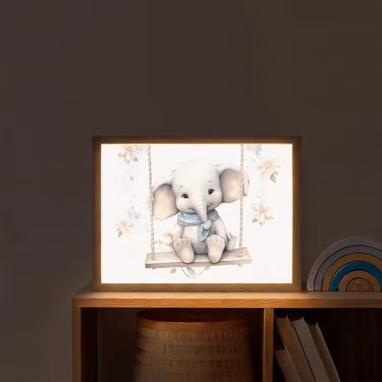 Olifant - Dier - Kinderen Light Box met batterij (Wandlamp kind) middel -sfeer1_kind