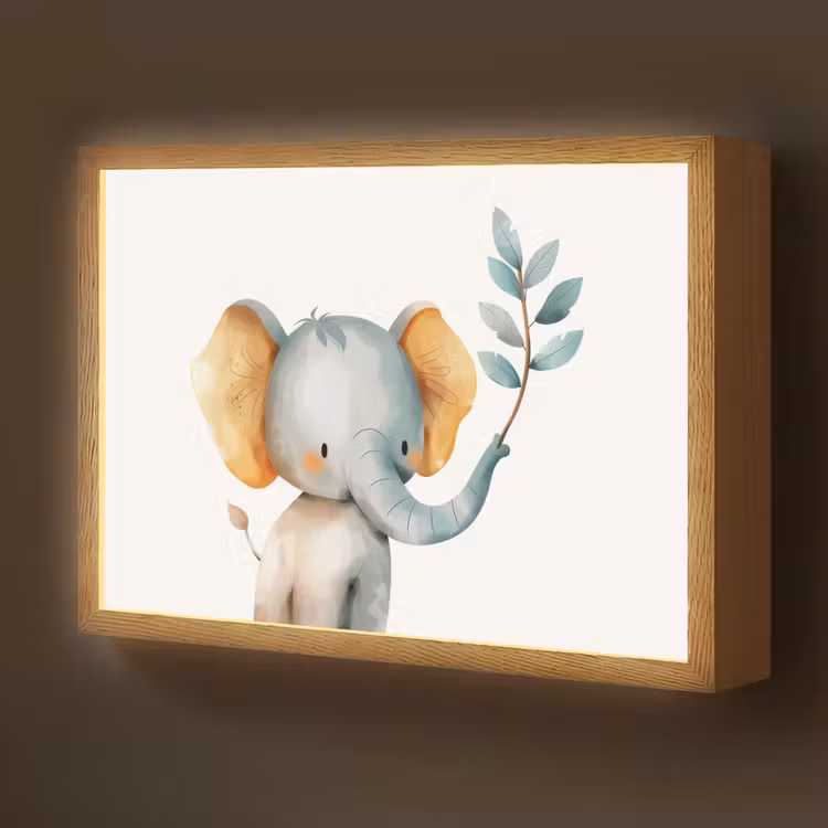Olifant - Dier - Pastel kleuren Light Box met batterij (Wandlamp kind) middel -z3d_website