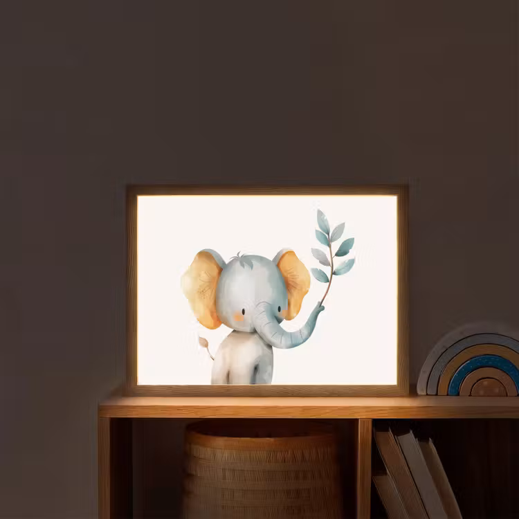 Olifant - Dier - Pastel kleuren Light Box met batterij (Wandlamp kind) middel -sfeer1_kind