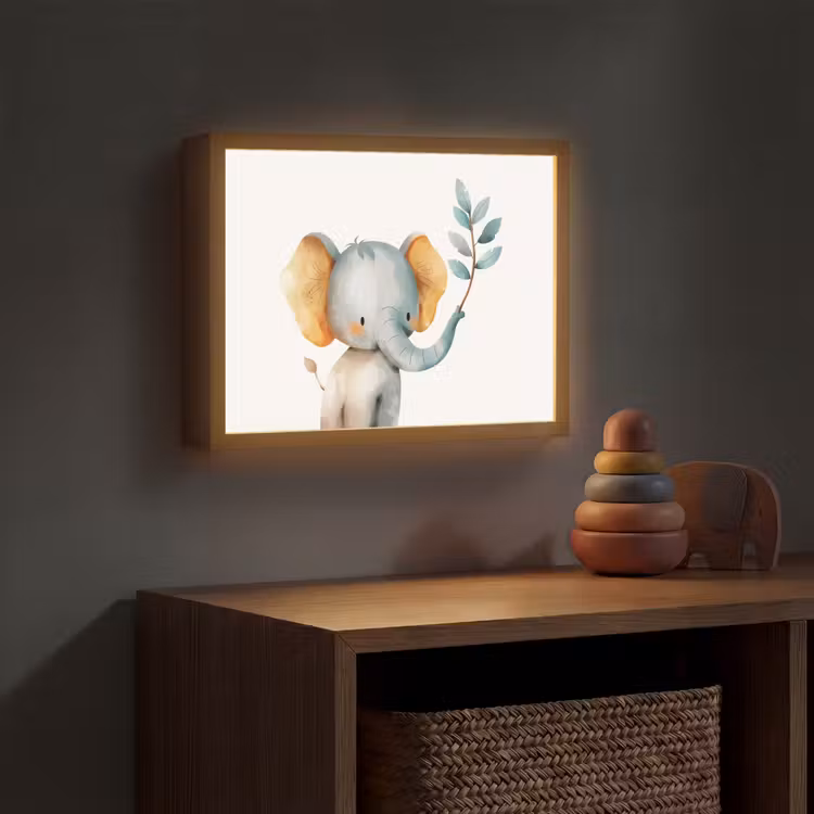 Olifant - Dier - Pastel kleuren Light Box met batterij (Wandlamp kind) middel -sfeer5_kind