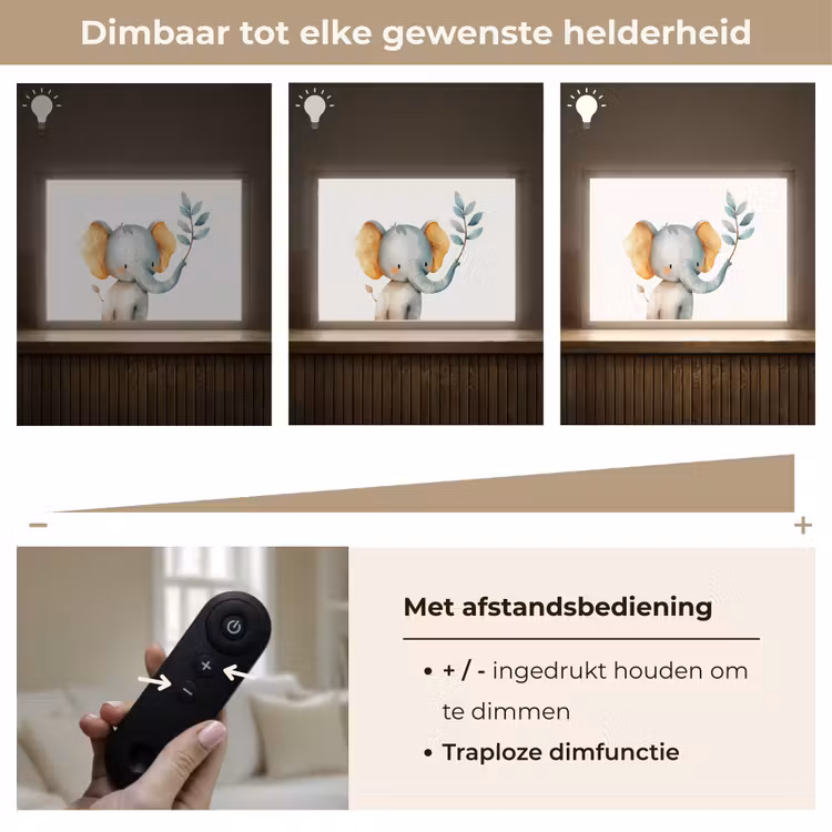 Olifant - Dier - Pastel kleuren Light Box met batterij (Wandlamp kind) middel -USP_dimbaarNL