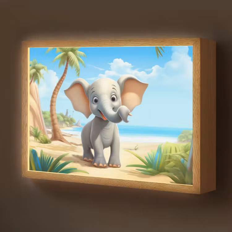 Olifant - Strand - Dieren - Meisjes - Kind Light Box met batterij (Wandlamp kind) middel -z3d_website