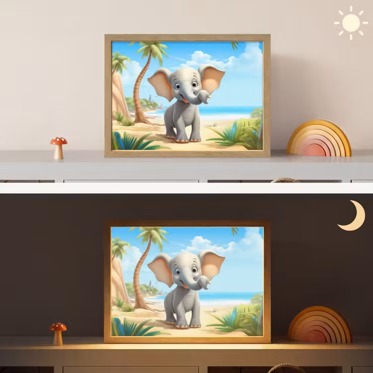 Olifant - Strand - Dieren - Meisjes - Kind Light Box met batterij (Wandlamp kind) middel -sfeer3_kind