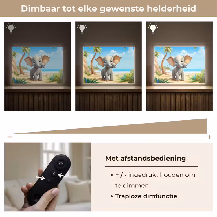 Olifant - Strand - Dieren - Meisjes - Kind Light Box met batterij (Wandlamp kind) middel -USP_dimbaarNL