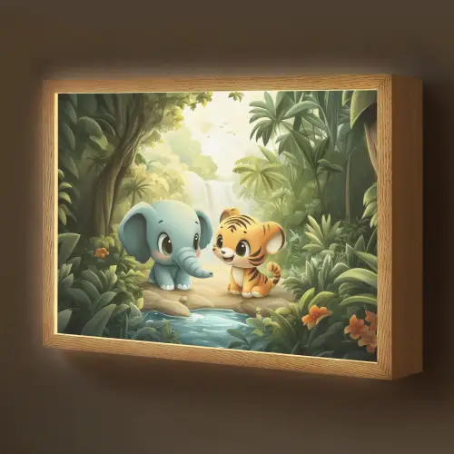 Olifant - Tijger - Bos - Jungle Light Box met batterij (Wandlamp kind) middel -z3d_website