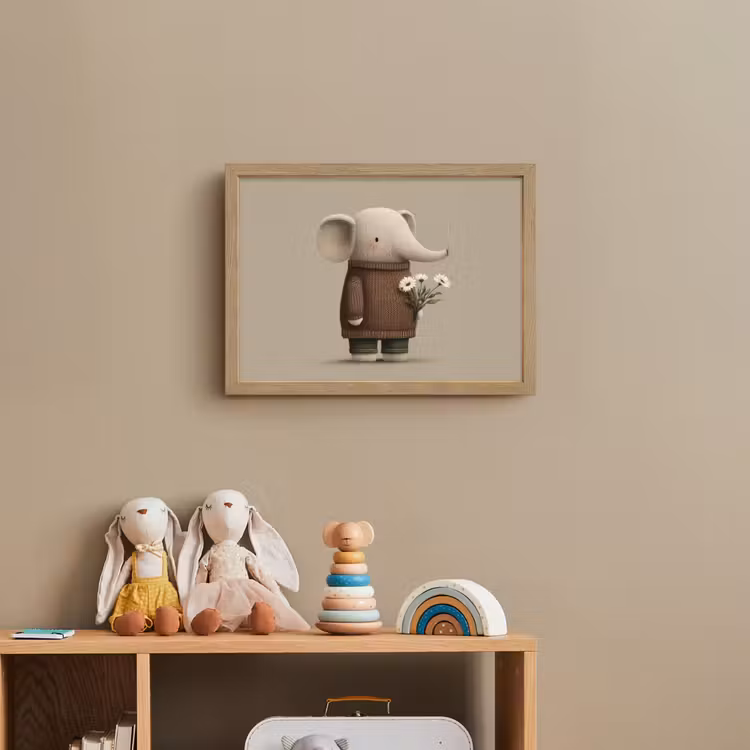 Olifant - Witte bloemen - Kindvriendelijk Light Box met batterij (Wandlamp kind) middel -sfeer2_kind