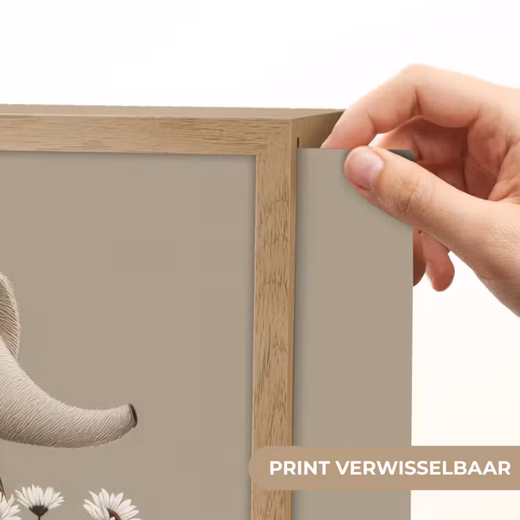 Olifant - Witte bloemen - Kindvriendelijk Light Box met batterij (Wandlamp kind) middel -USP_websiteprintNL
