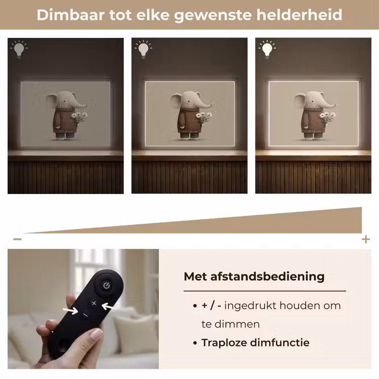 Olifant - Witte bloemen - Kindvriendelijk Light Box met batterij (Wandlamp kind) middel -USP_dimbaarNL