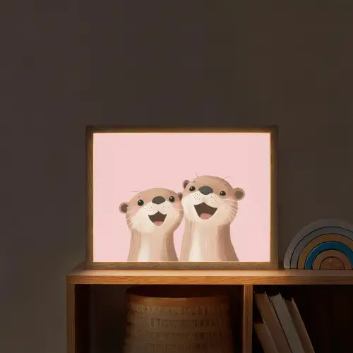 Otters - Glimlach - Bruin Light Box met batterij (Wandlamp kind) middel -sfeer1_kind