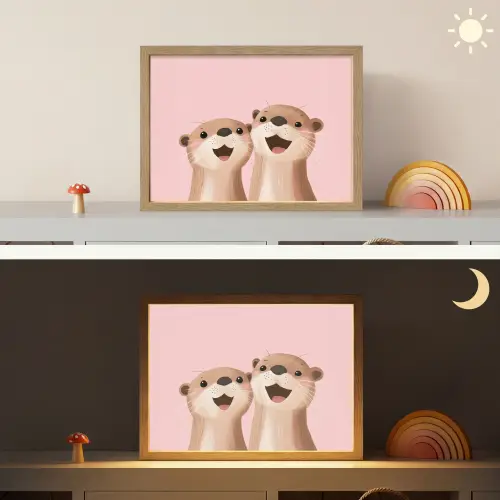 Otters - Glimlach - Bruin Light Box met batterij (Wandlamp kind) middel -sfeer3_kind