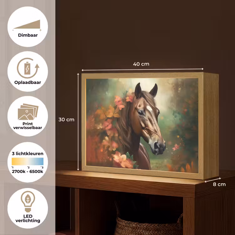 Paard - Bloemen - Natuur - Dieren - Bos - Oranje Light Box met batterij (Wandlamp kind) middel -USP_websiteoverzichtNL