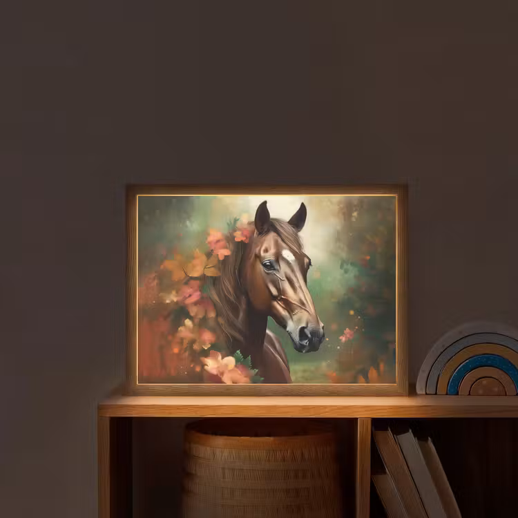 Paard - Bloemen - Natuur - Dieren - Bos - Oranje Light Box met batterij (Wandlamp kind) middel -sfeer1_kind