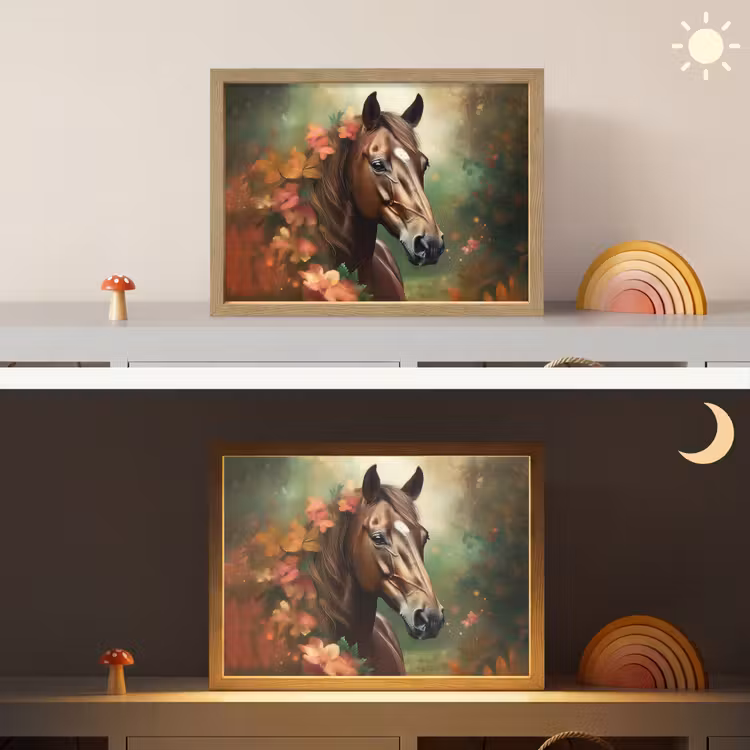 Paard - Bloemen - Natuur - Dieren - Bos - Oranje Light Box met batterij (Wandlamp kind) middel -sfeer3_kind