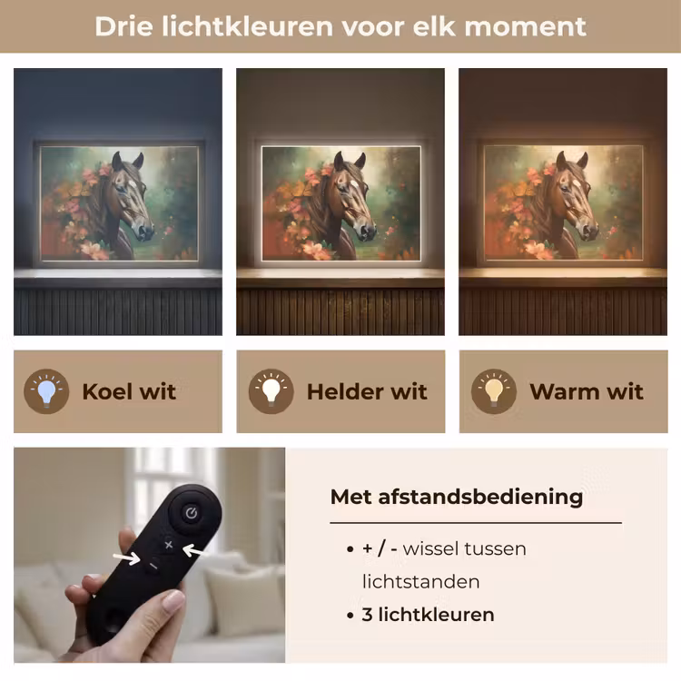 Paard - Bloemen - Natuur - Dieren - Bos - Oranje Light Box met batterij (Wandlamp kind) middel -USP_lichtkleurNL