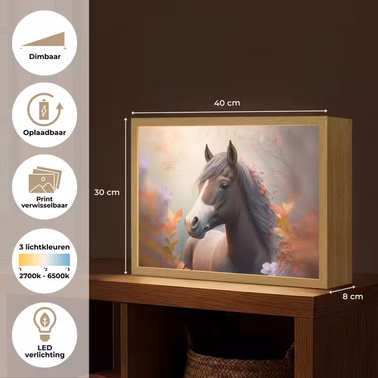 Paard - Bloemen - Natuur - Paars - Dieren Light Box met batterij (Wandlamp kind) middel -USP_websiteoverzichtNL