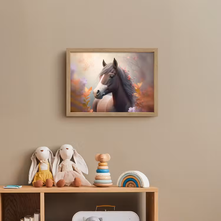 Paard - Bloemen - Natuur - Paars - Dieren Light Box met batterij (Wandlamp kind) middel -sfeer2_kind