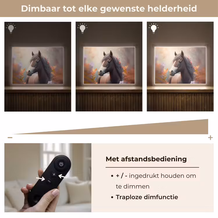 Paard - Bloemen - Natuur - Paars - Dieren Light Box met batterij (Wandlamp kind) middel -USP_dimbaarNL