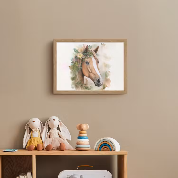 Paard - Bloemen - Natuur - Waterverf - Dieren Light Box met batterij (Wandlamp kind) middel -sfeer2_kind