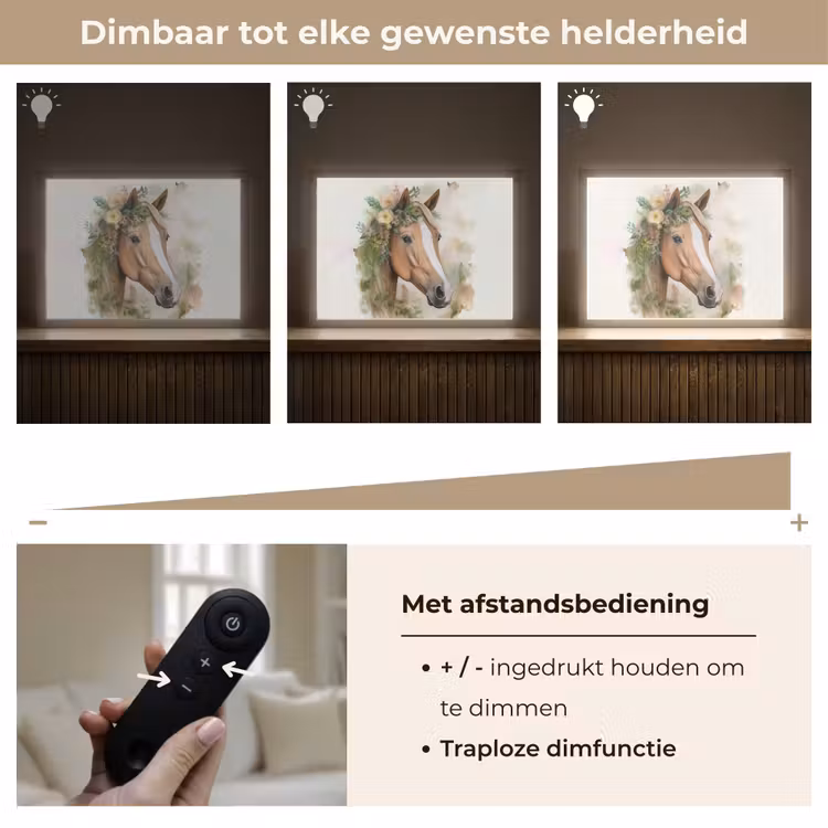 Paard - Bloemen - Natuur - Waterverf - Dieren Light Box met batterij (Wandlamp kind) middel -USP_dimbaarNL