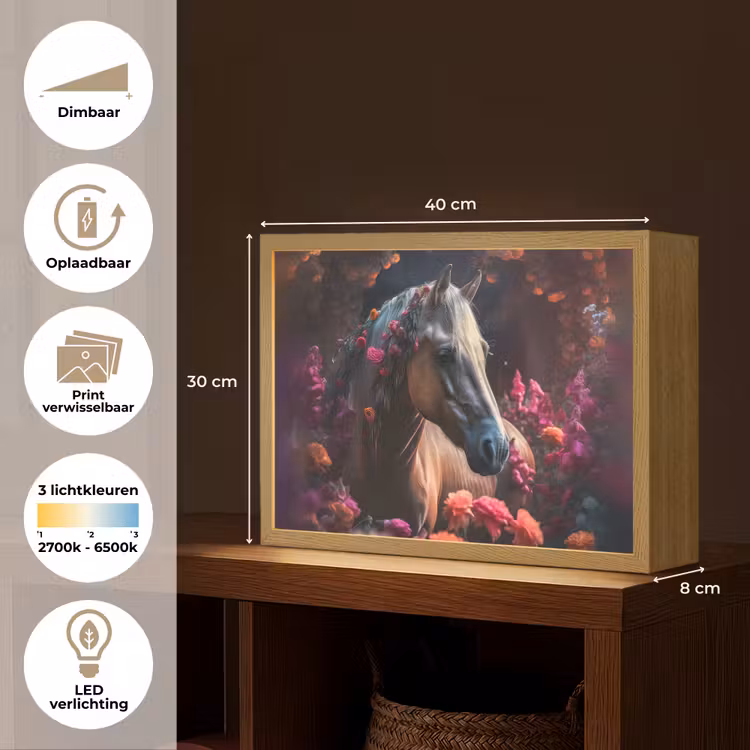 Paard - Bloemen - Paars - Oranje - Dieren Light Box met batterij (Wandlamp kind) middel -USP_websiteoverzichtNL
