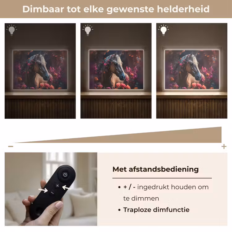 Paard - Bloemen - Paars - Oranje - Dieren Light Box met batterij (Wandlamp kind) middel -USP_dimbaarNL
