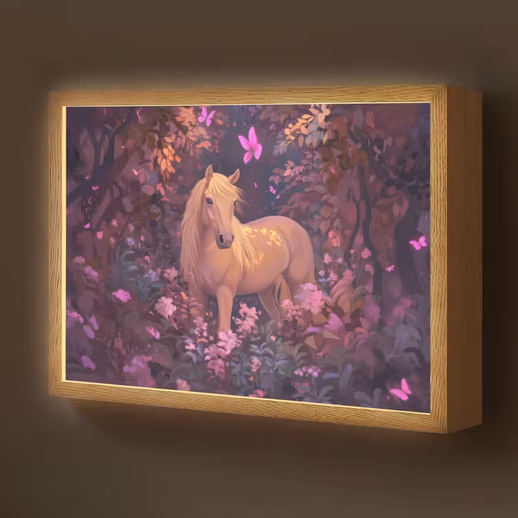 Paard - Bloemen - Paars - Vlinder Light Box met batterij (Wandlamp kind) middel -z3d_website