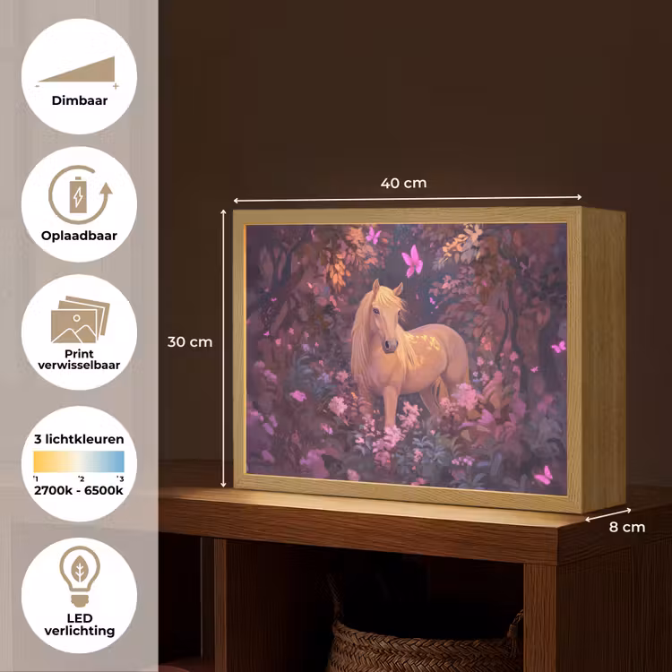 Paard - Bloemen - Paars - Vlinder Light Box met batterij (Wandlamp kind) middel -USP_websiteoverzichtNL