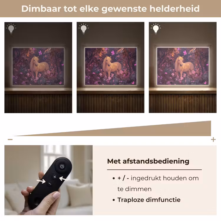 Paard - Bloemen - Paars - Vlinder Light Box met batterij (Wandlamp kind) middel -USP_dimbaarNL