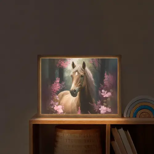 Paard - Bloemen - Roze - Natuur - Bos Light Box met batterij (Wandlamp kind) middel -sfeer1_kind