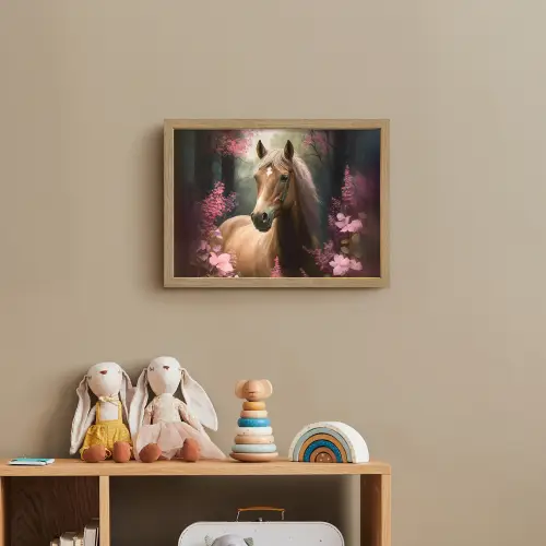 Paard - Bloemen - Roze - Natuur - Bos Light Box met batterij (Wandlamp kind) middel -sfeer2_kind