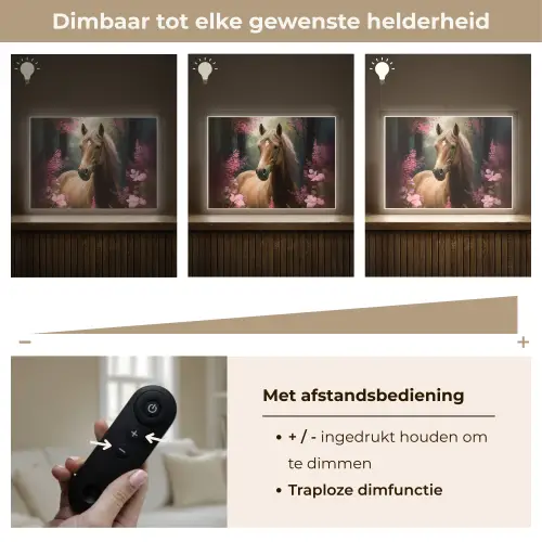 Paard - Bloemen - Roze - Natuur - Bos Light Box met batterij (Wandlamp kind) middel -USP_dimbaarNL