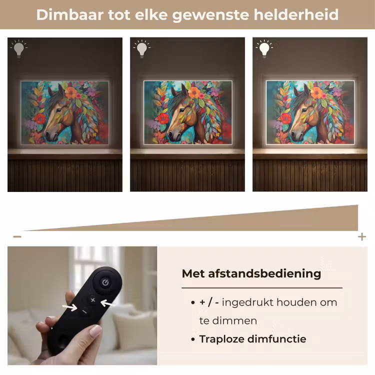 Paard - Bloemen - Schilderij - Natuur - Verf Light Box met batterij (Wandlamp kind) middel -USP_dimbaarNL