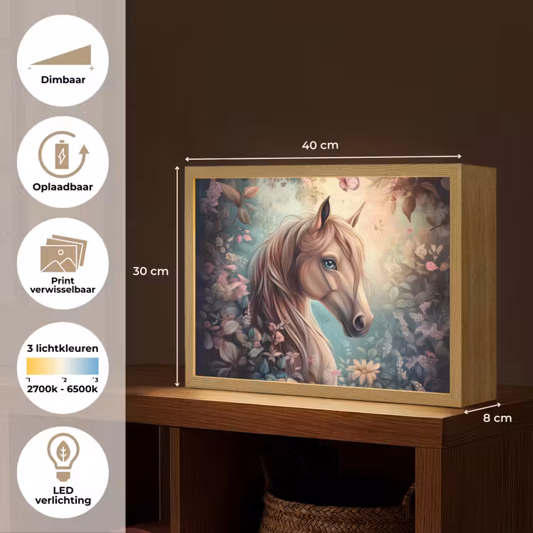 Paard - Bloemen - Vlinders Light Box met batterij (Wandlamp kind) middel -USP_websiteoverzichtNL