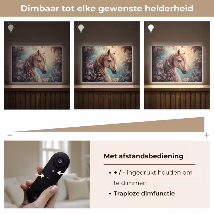 Paard - Bloemen - Vlinders Light Box met batterij (Wandlamp kind) middel -USP_dimbaarNL