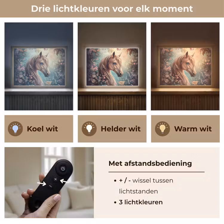 Paard - Bloemen - Vlinders Light Box met batterij (Wandlamp kind) middel -USP_lichtkleurNL