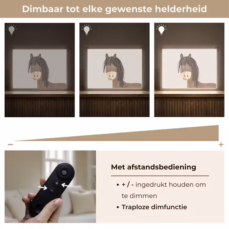 Paard - Dier - Pastel kleuren - Paarden Light Box met batterij (Wandlamp kind) middel -USP_dimbaarNL