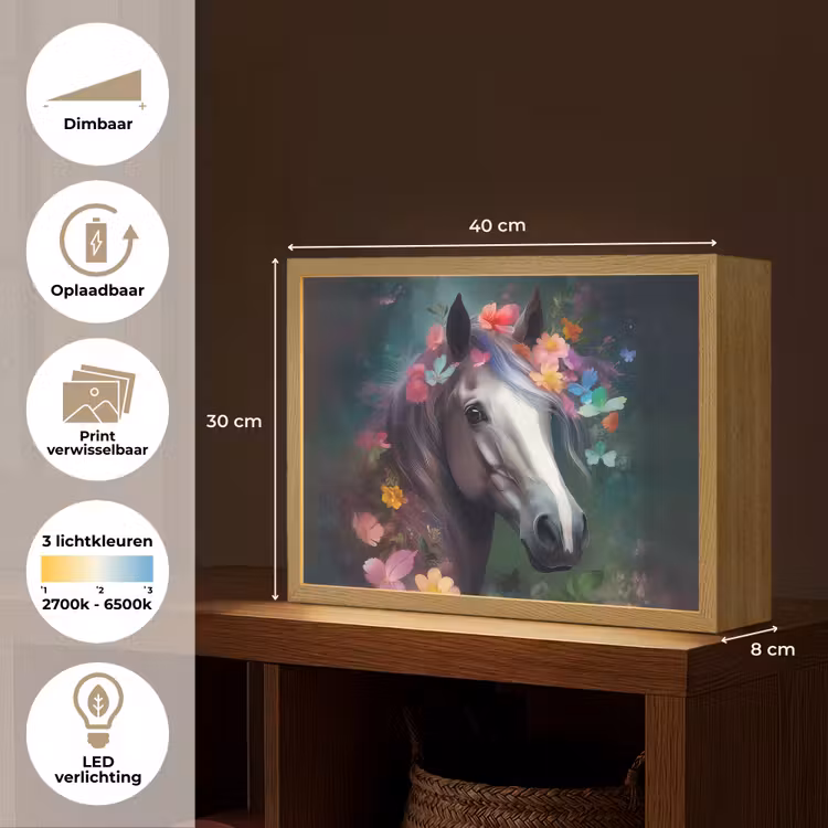 Paard - Natuur - Bloemen - Bos - Dieren Light Box met batterij (Wandlamp kind) middel -USP_websiteoverzichtNL