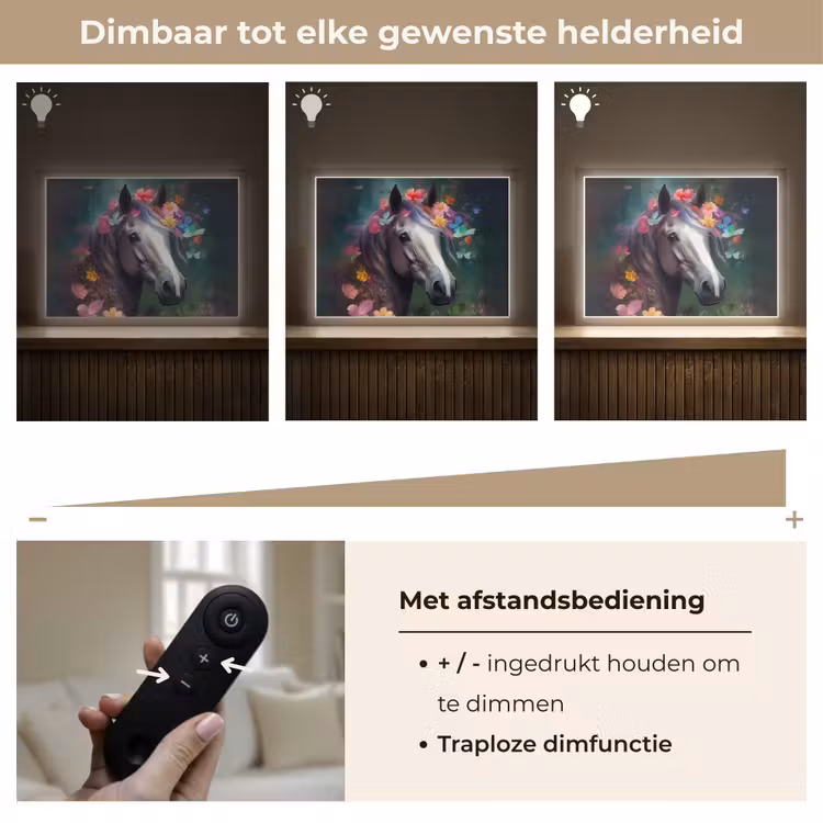 Paard - Natuur - Bloemen - Bos - Dieren Light Box met batterij (Wandlamp kind) middel -USP_dimbaarNL