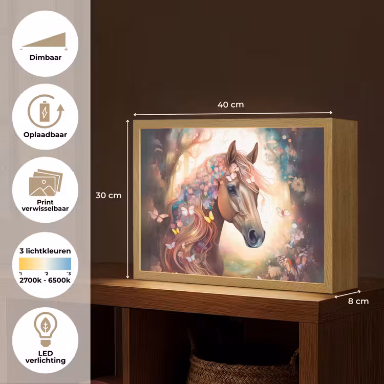 Paard - Natuur - Bloemen - Vlinders - Bos Light Box met batterij (Wandlamp kind) middel -USP_websiteoverzichtNL