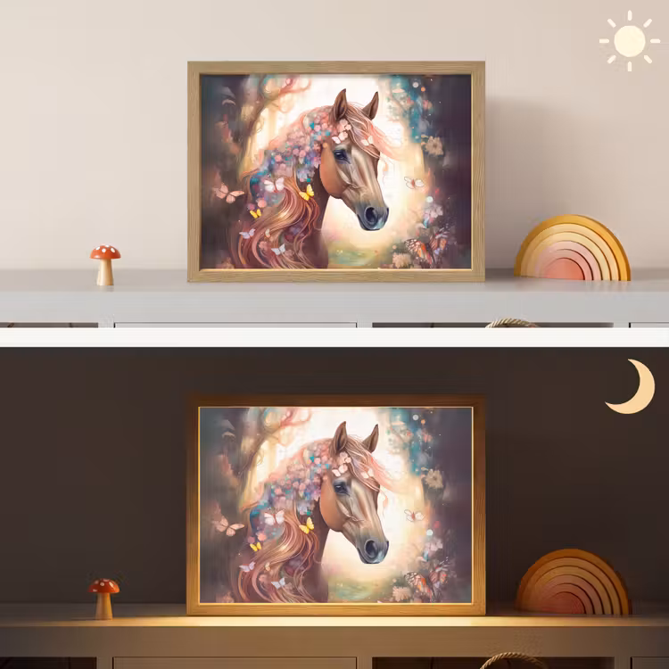 Paard - Natuur - Bloemen - Vlinders - Bos Light Box met batterij (Wandlamp kind) middel -sfeer3_kind