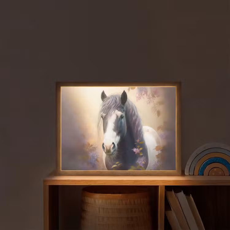 Paard - Natuur - Dieren - Bloemen - Paars Light Box met batterij (Wandlamp kind) middel -sfeer1_kind