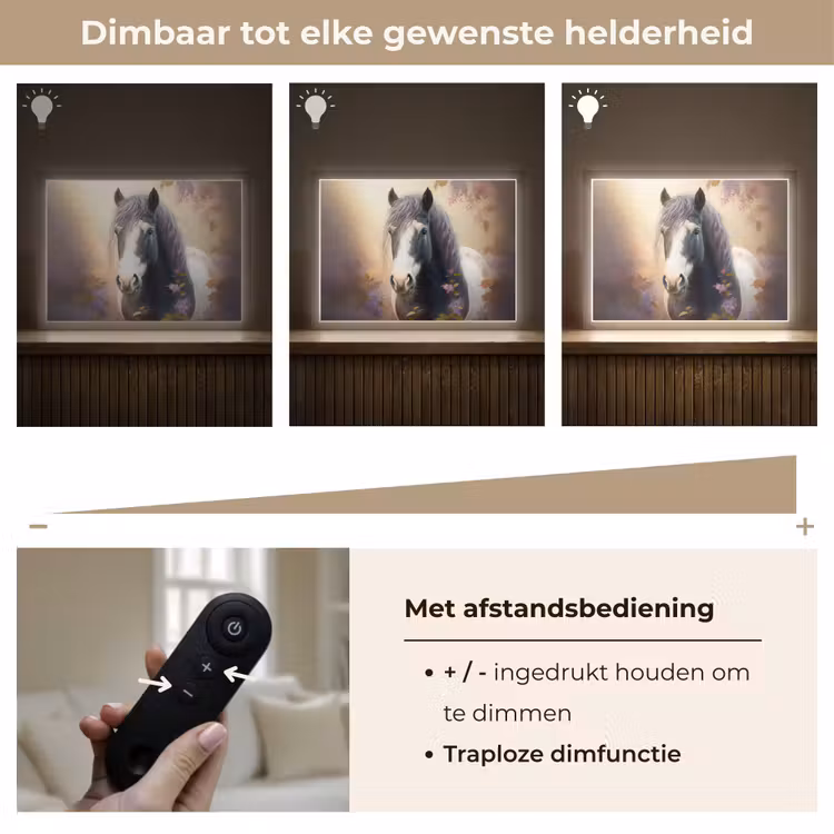 Paard - Natuur - Dieren - Bloemen - Paars Light Box met batterij (Wandlamp kind) middel -USP_dimbaarNL