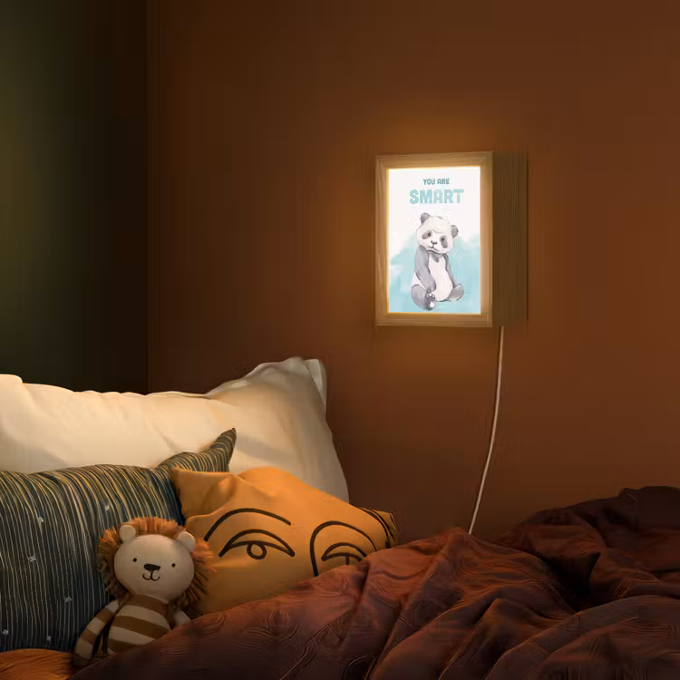 Panda - Blauw - Quote - 'You are smart' Light Box met kabel (Wandlamp kind) klein -sfeer1_kind