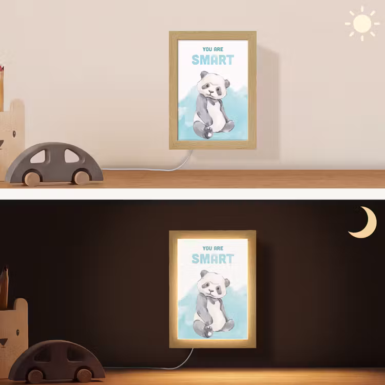 Panda - Blauw - Quote - 'You are smart' Light Box met kabel (Wandlamp kind) klein -sfeer3_kind